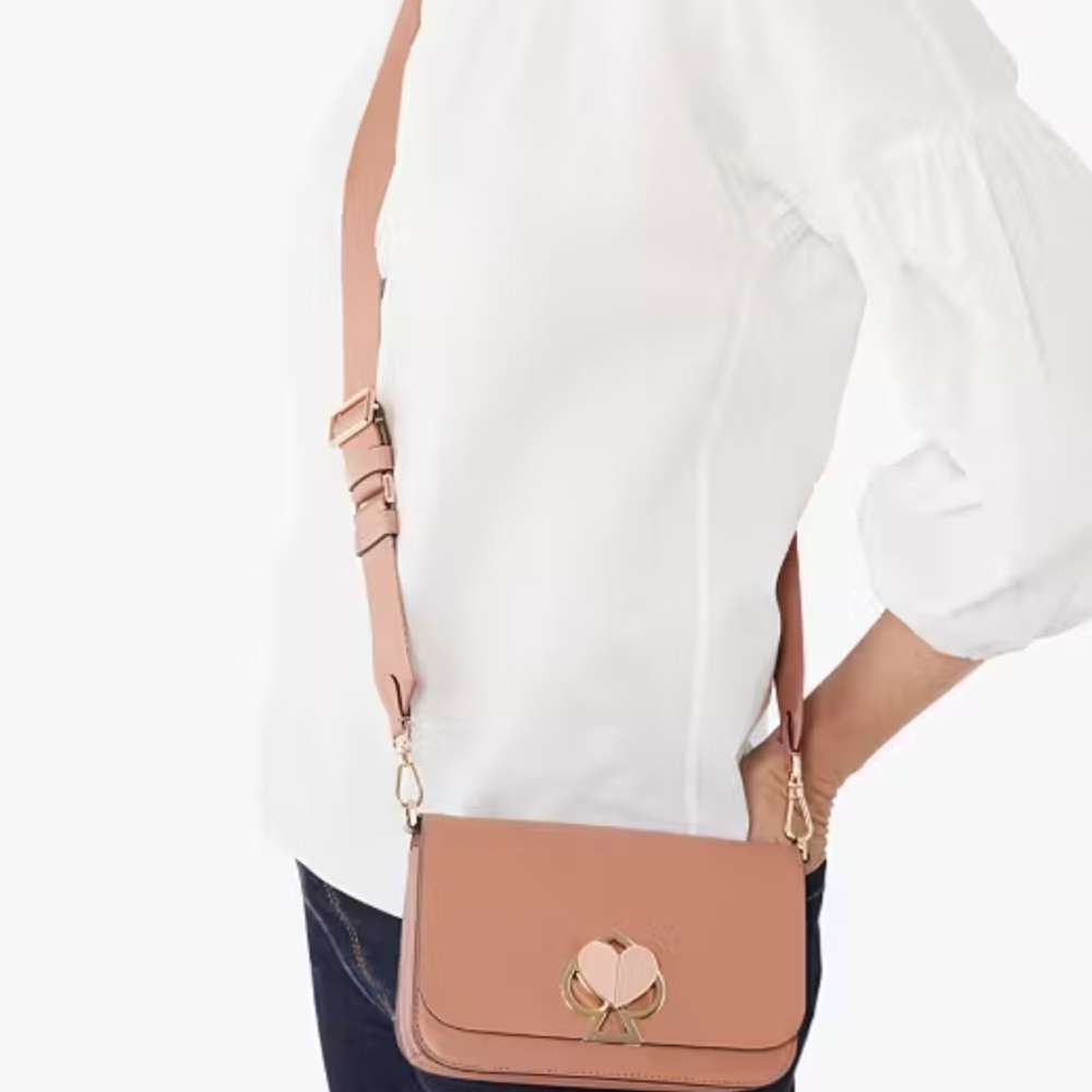 Kate Spade NY Nicola Twistlock Small Flap Crossbody Bag Pink Gold Heart - Picture 3 of 11